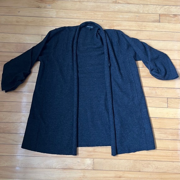 Eileen Fisher Sweaters - Eileen Fisher Charcoal Grey 100% Merino Wool Open Front Cardigan Sweater Small